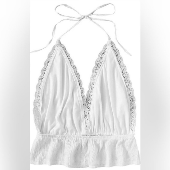 🌞Women's Deep V Neck Halter Crop Cami Top Sleevel - Picture 2 of 5